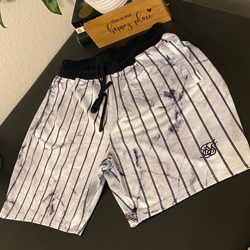SikSilk Striped Black Marble Athletic Shorts